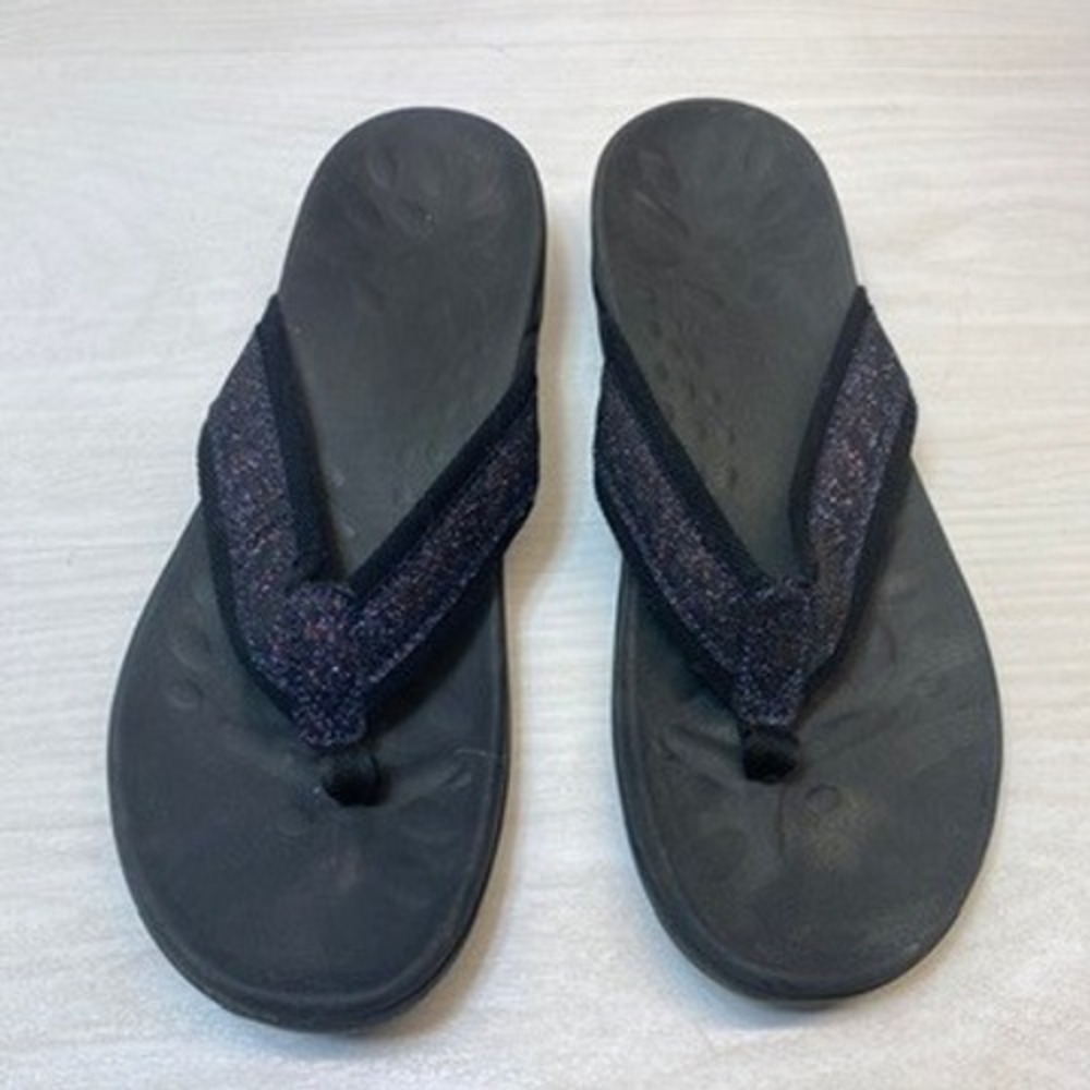 Megnya Womens 9 Flip Flop Orthotic Thong Glitter Black Sandal 19ZG01